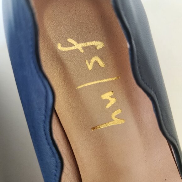 Fs/ny French Sole NY Navy Scalloped Leather Wedge Shoes Cute Ballet Casual - Picture 10 of 14